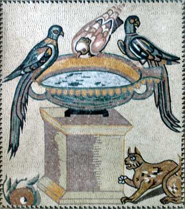 Pompeii Mosaic Peacocks at Fountain