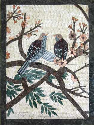 Two Birds & Colorful Flower Garden Mosaic