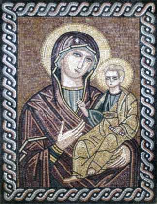 Madonna & Baby Jesus Rope Border Wall Mosaic