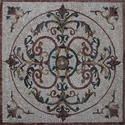 GEO1198 Circular Abstract Floral Floor Carpet  Mosaic