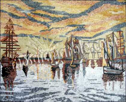 LS30 Beautiful sailing boats sunset scene Mosaic