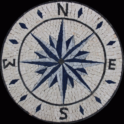 Floor Medallion Compass Blue Star Round  Mosaic