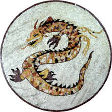 Marble Medallion Golden Dragon on White Mosaic