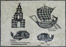 Greco Roman Mosaic Fishing Scene Detail