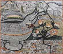 Dove Drinking from Water Fountain Mosaic Mural